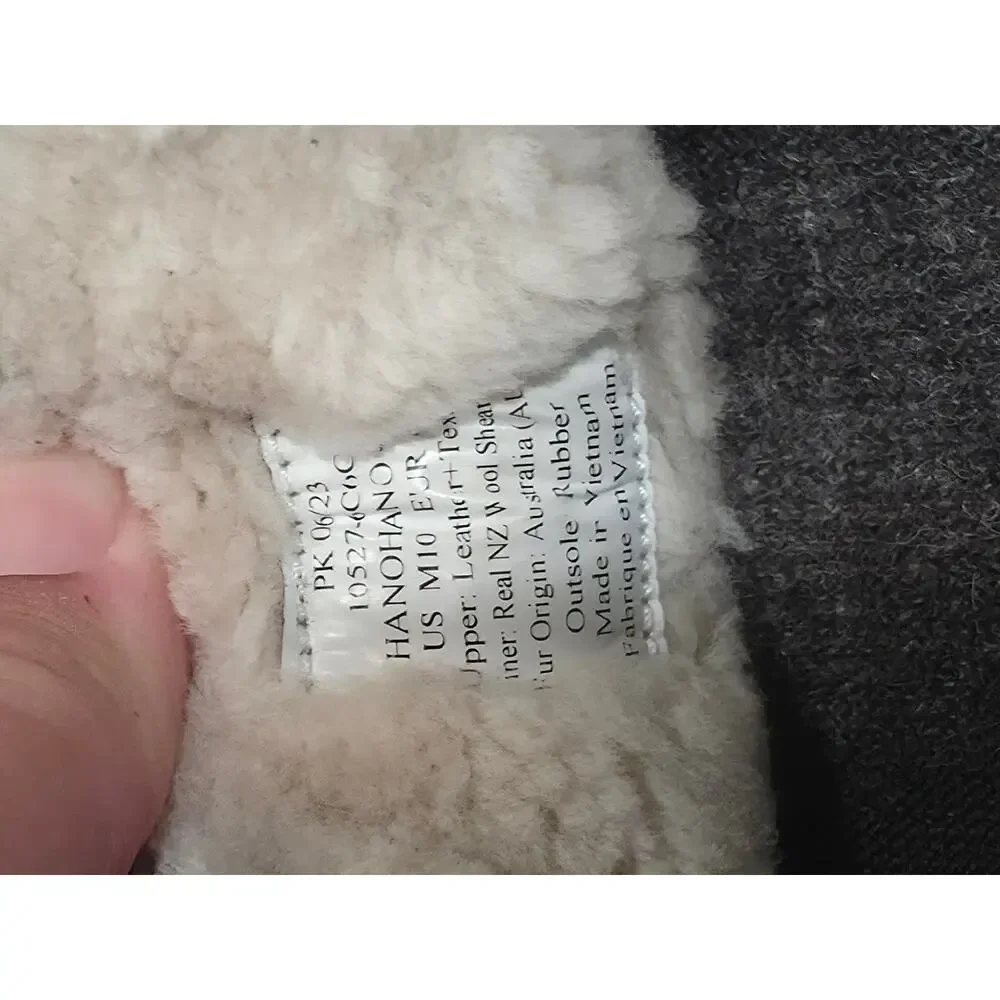 OluKai Hanohano Mens 10 Slippers Waxed Canvas Grey Wool Shearling Slip On 10527